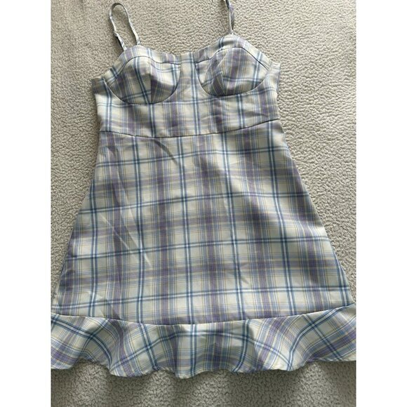 Shein Dress Blue Plaid Strap Summer Mini Dress Size10 - Picture 1 of 9